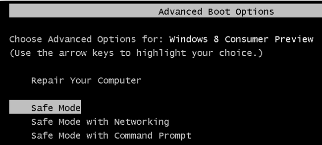 Boot Windows 8/Windows 8.1 into safe 