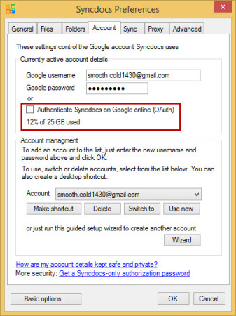 SyncDocs Preferences Google USB Drive