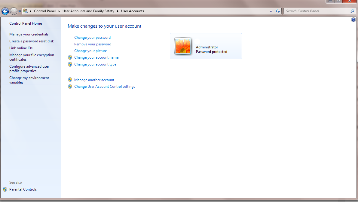 User Accounts Windows 7 Reset Disk