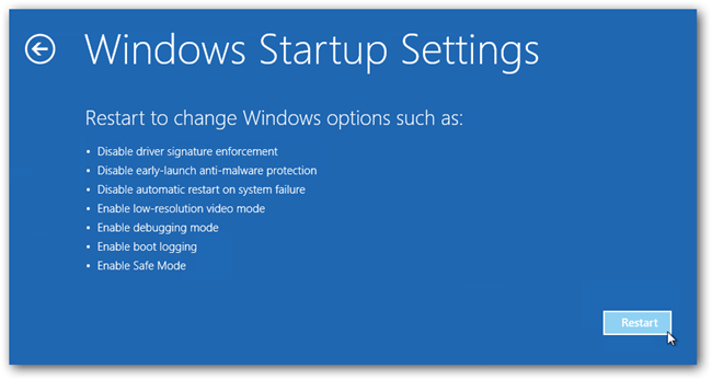 Windows 8 Restart Button