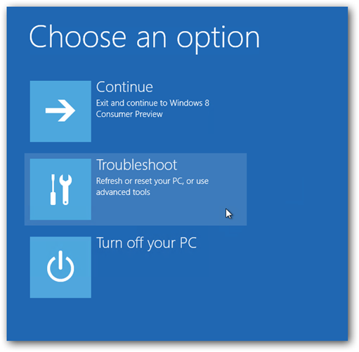 Windows 8 Boot Choose and option