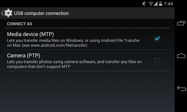 Android PTP MTP USB protocols